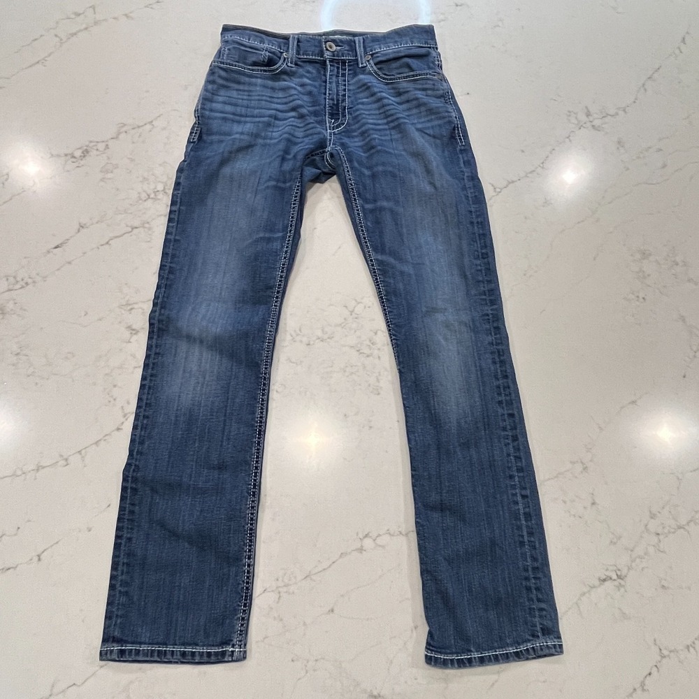 BKE Carter Straight Jeans Mens 30R 30 x31 Blue Stretch Denim Embroidered Cowboy